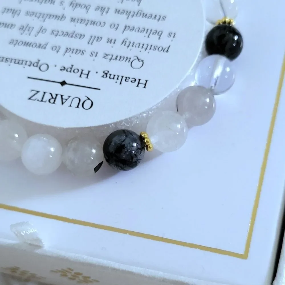 Shivam Mixed Quartz Stretch Bracelet with Crescent Moon🌙 Charm - NIB